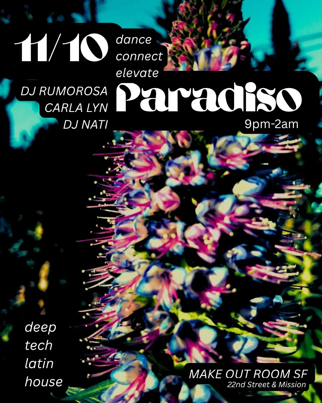 Paradiso: Rumorosa, DJ Rebecca, DJ Nati, Carla Lyn flyer