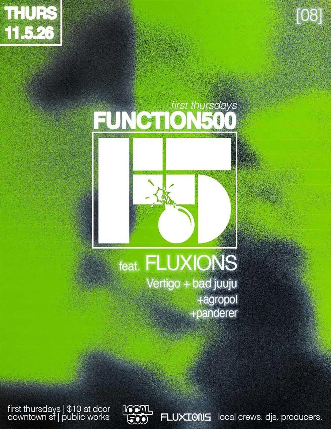 Local 500 & Function 500 w/ Fluxions, Vertigo, BAD JUUJU, AGROPOL, DJ Panderer flyer