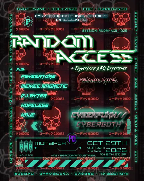 Random Access: Rndm-Axs _ 1029 - Psybertone, Meikee Magnetic, Byter, Hopeless, KAJE flyer